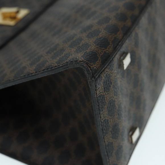 CELINE Macadam Canvas Hand Bag PVC Leather 2way Brown Black Auth 87641A - Picture 12 of 16